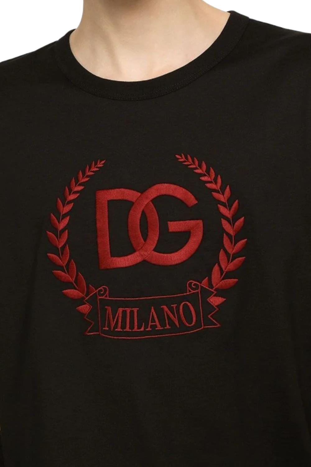 T-shirt Dolce&Gabbana nera girocollo con logo rosso in cotone G8PE3Z G7J5YN0000 Dolce & Gabbana