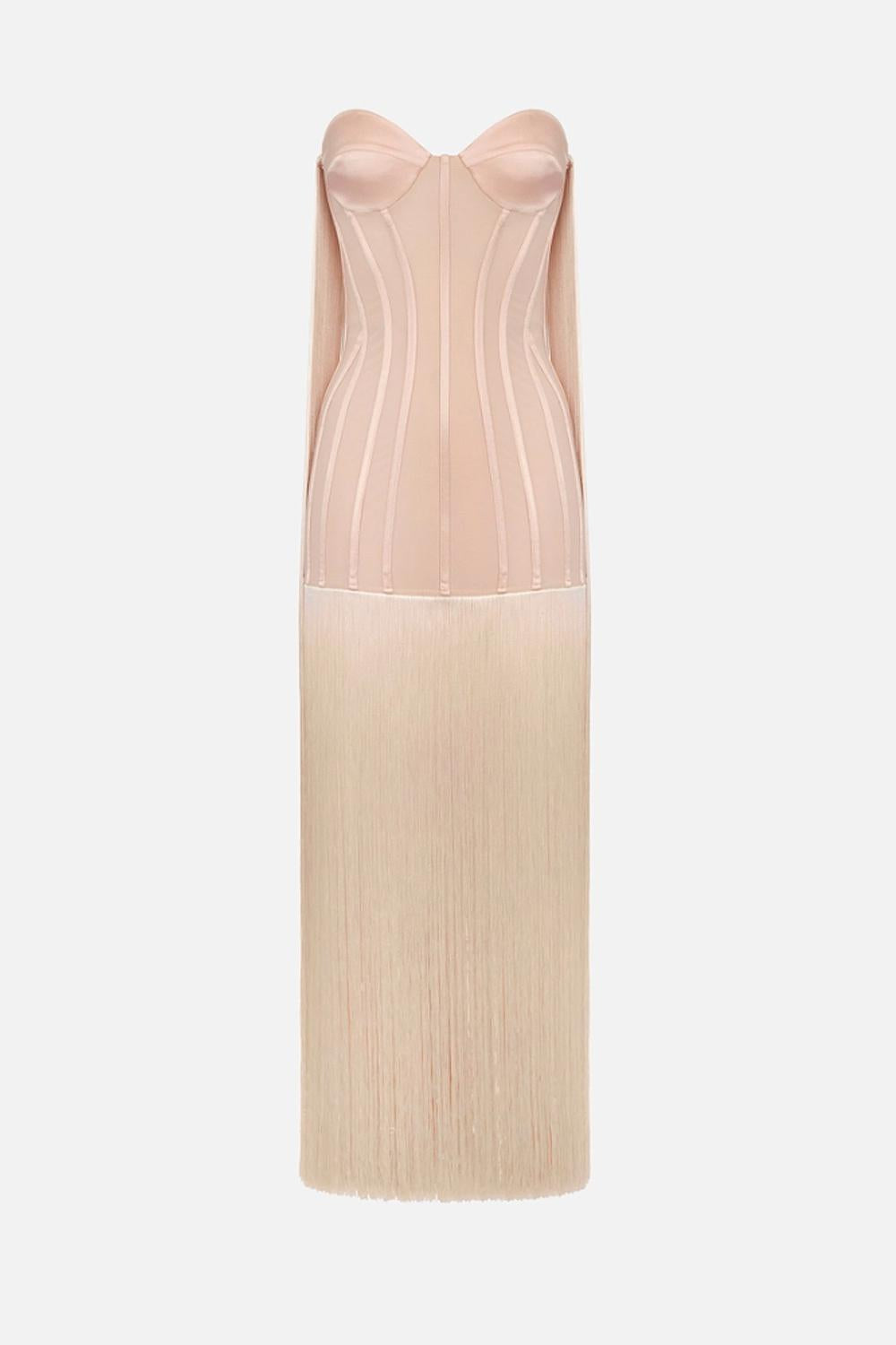 Abito da sera in tulle con frange effetto Red Carpet ABR37 63E2EA1 Elisabetta Franchi