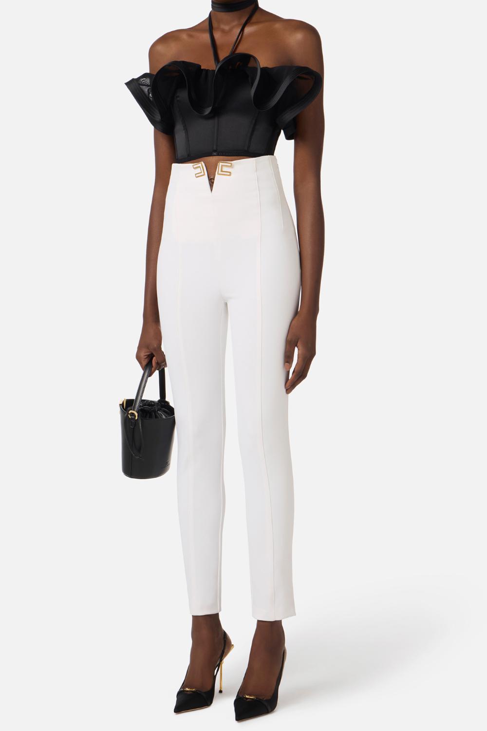 Pantaloni Elisabetta Franchi in Doppio Crêpe Stretch con Apertura a V PA163 61E2360 Elisabetta Franchi