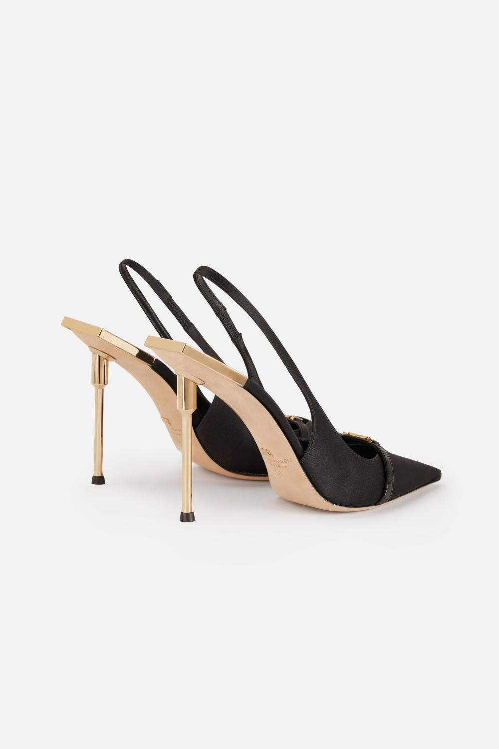 Slingback Elisabetta Franchi in Satin con Tacco Scultura Dorato<BR/> SA29L 61E2110 Elisabetta Franchi