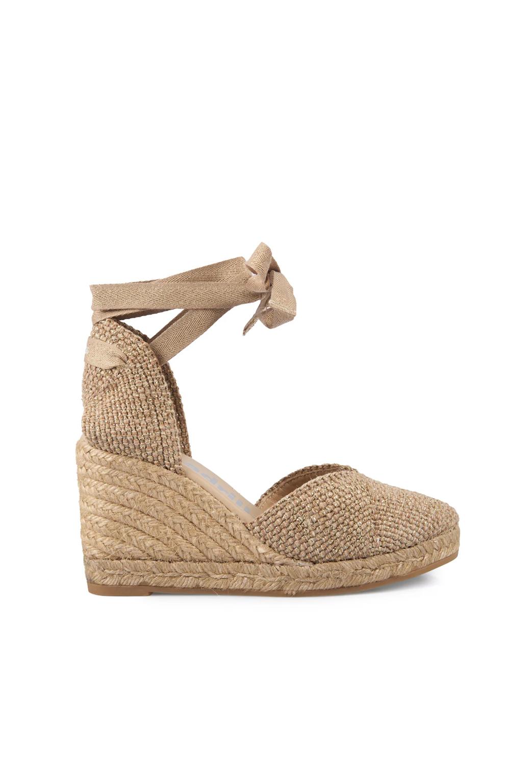 Sandalo con zeppa alta in camoscio e laccia alla schiava COF HILOPLATINO/TOSTADO Espadrilles