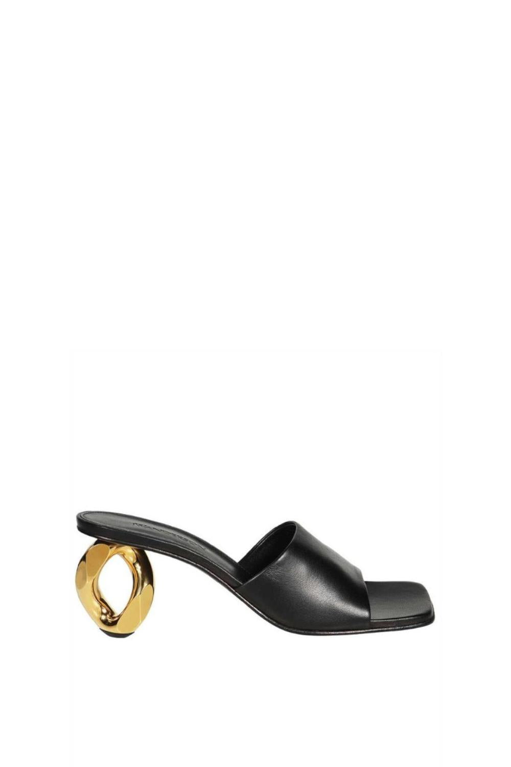Mules J.W. Anderson in Pelle Nera Punta Squadrata con Tacco Catena Oro ANW40071A /17190 J.W. Anderson