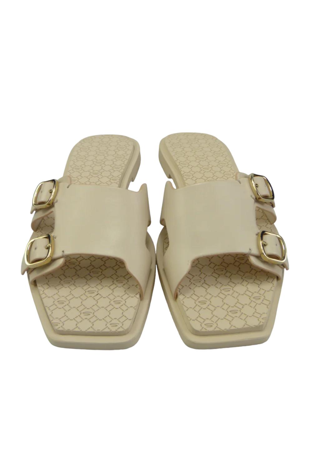 Sandali Santoni Beige in Pelle con Doppia Fibbia Oro WHMO70435GOMTWGPP20 BEIGE Santoni