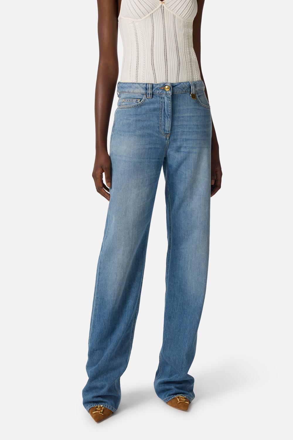 Jeans a palazzo con dettaglio logo PJ21I 61E2192 Elisabetta Franchi