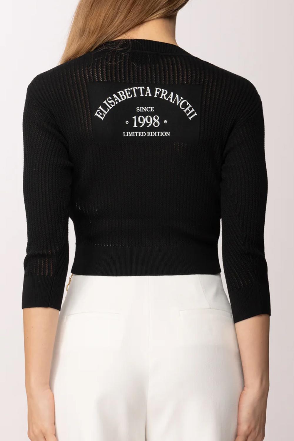 Cardigan Elisabetta Franchi in Maglia con Scollo a V, Maniche ¾ e Logo Stampato MK81Q 61E2110 Elisabetta Franchi