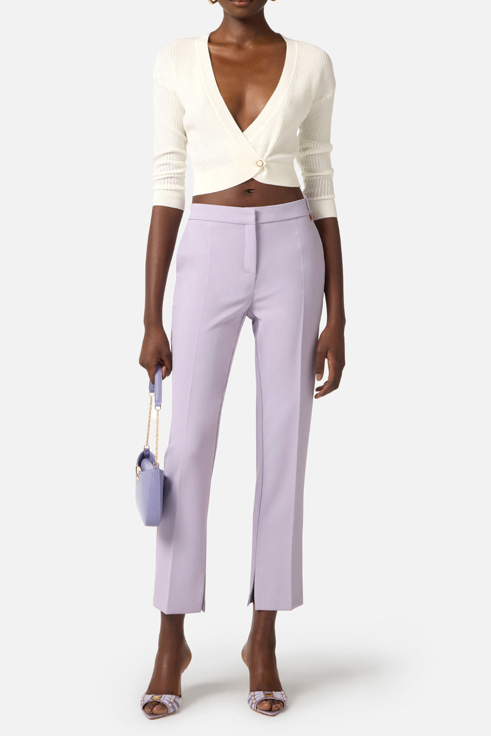 Cardigan Elisabetta Franchi in Maglia con Scollo a V, Maniche ¾ e Logo Stampato MK81Q 61E2360 Elisabetta Franchi