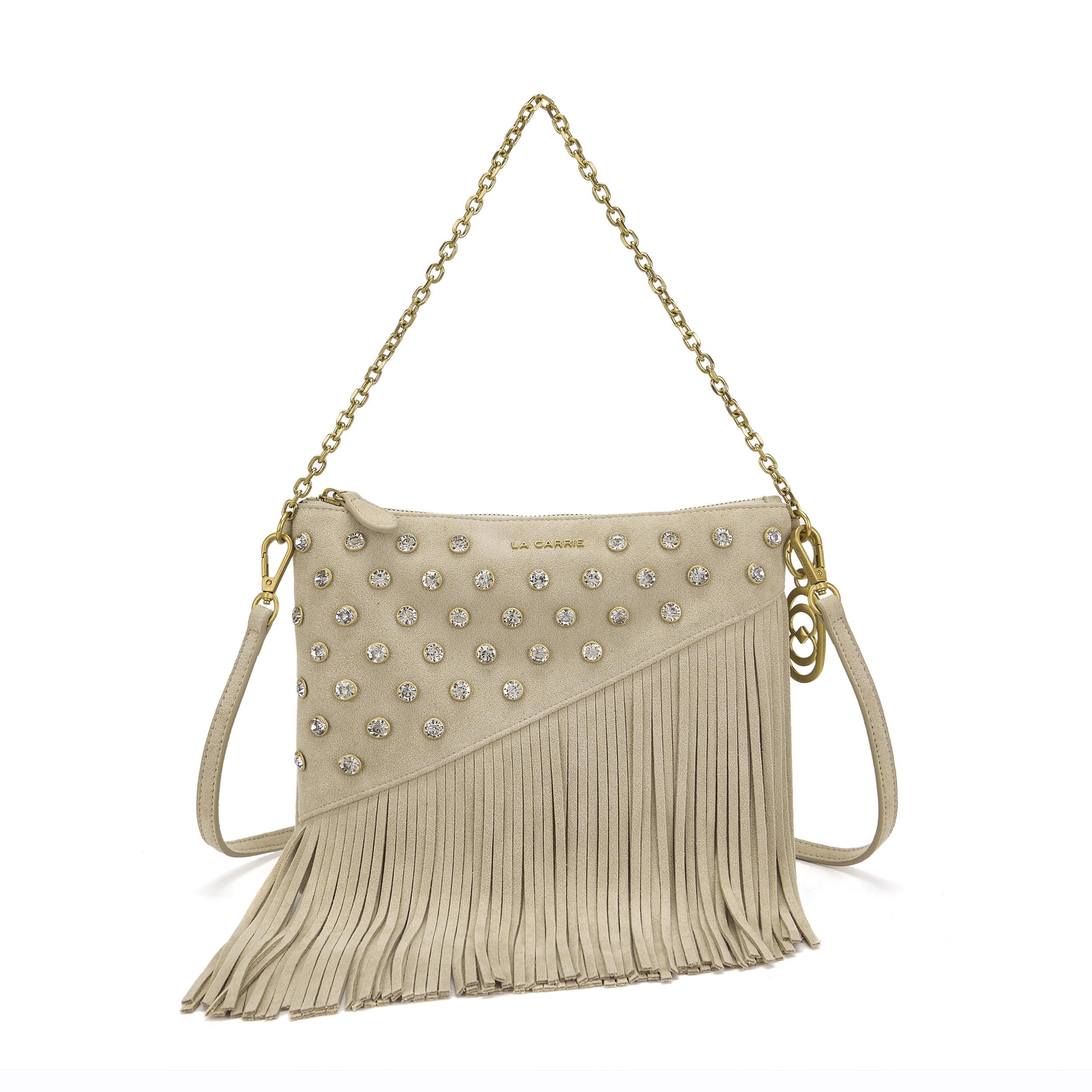 NIGHT ED. FRINGES&STRASS POCHETTE MICROFIBER 161M-KY-813-MIF /BEI La Carrie