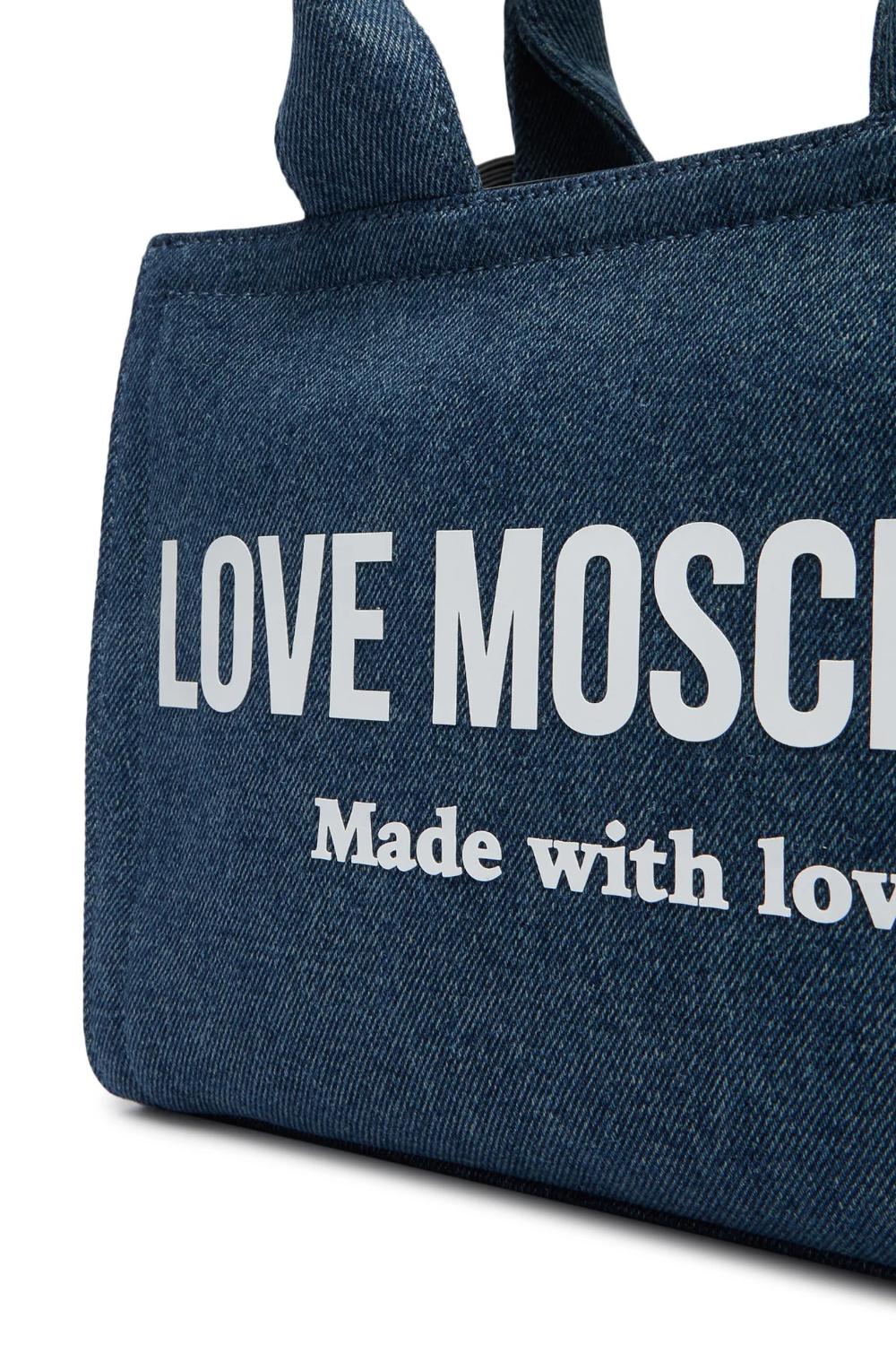 Borsa bauletto Love Moschino denim con logo e stampa Made with love JC4055PP1O LG170A Love Moschino