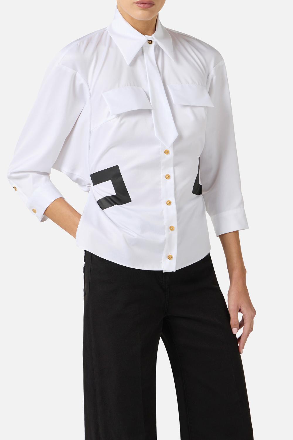 Camicia Elisabetta Franchi in Cotone con Cravattino e Stampa Logo CA155 61E2221 Elisabetta Franchi