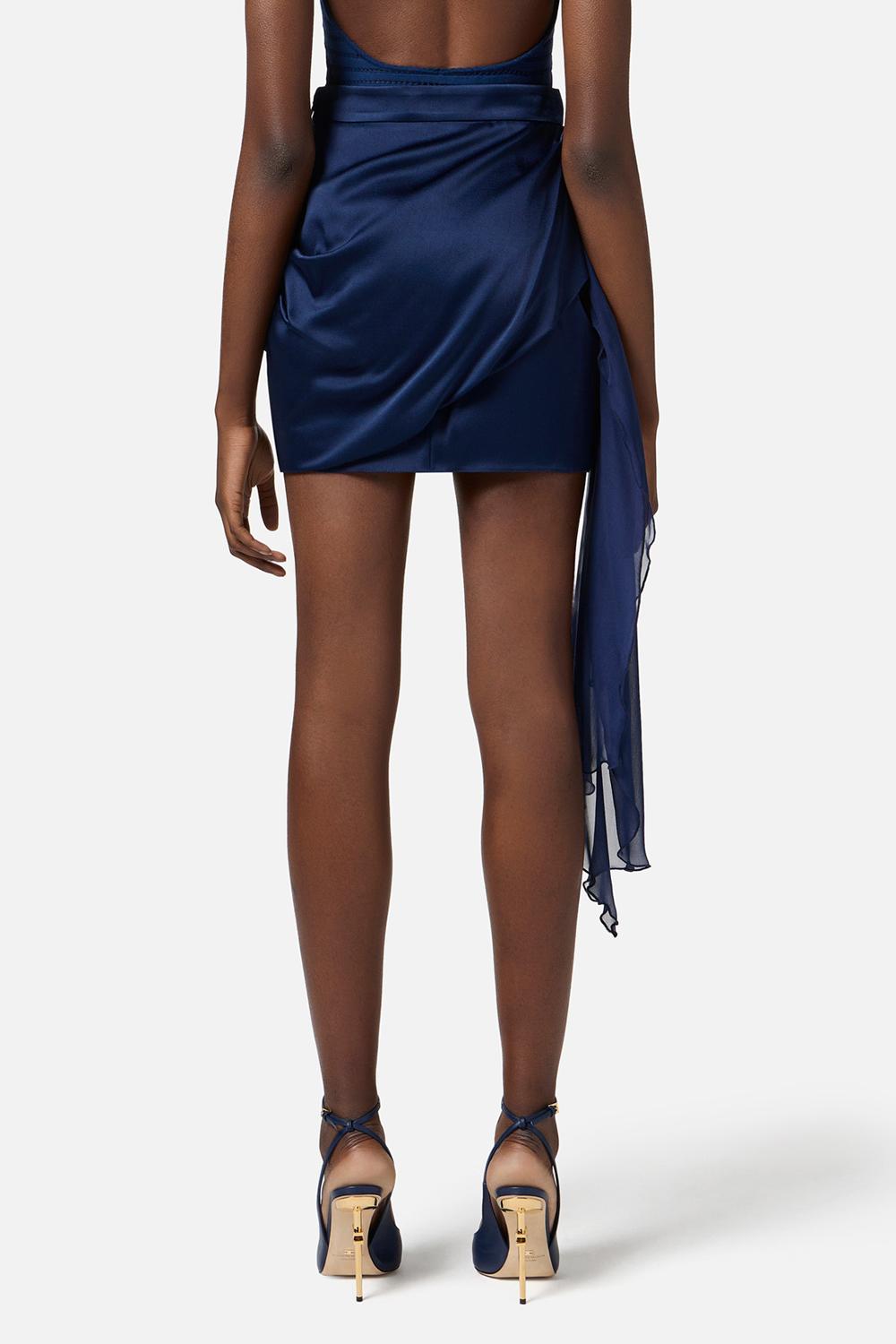 Minigonna in raso e voile con fusciacca<BR/> GOT95 51E2DC8 Elisabetta Franchi