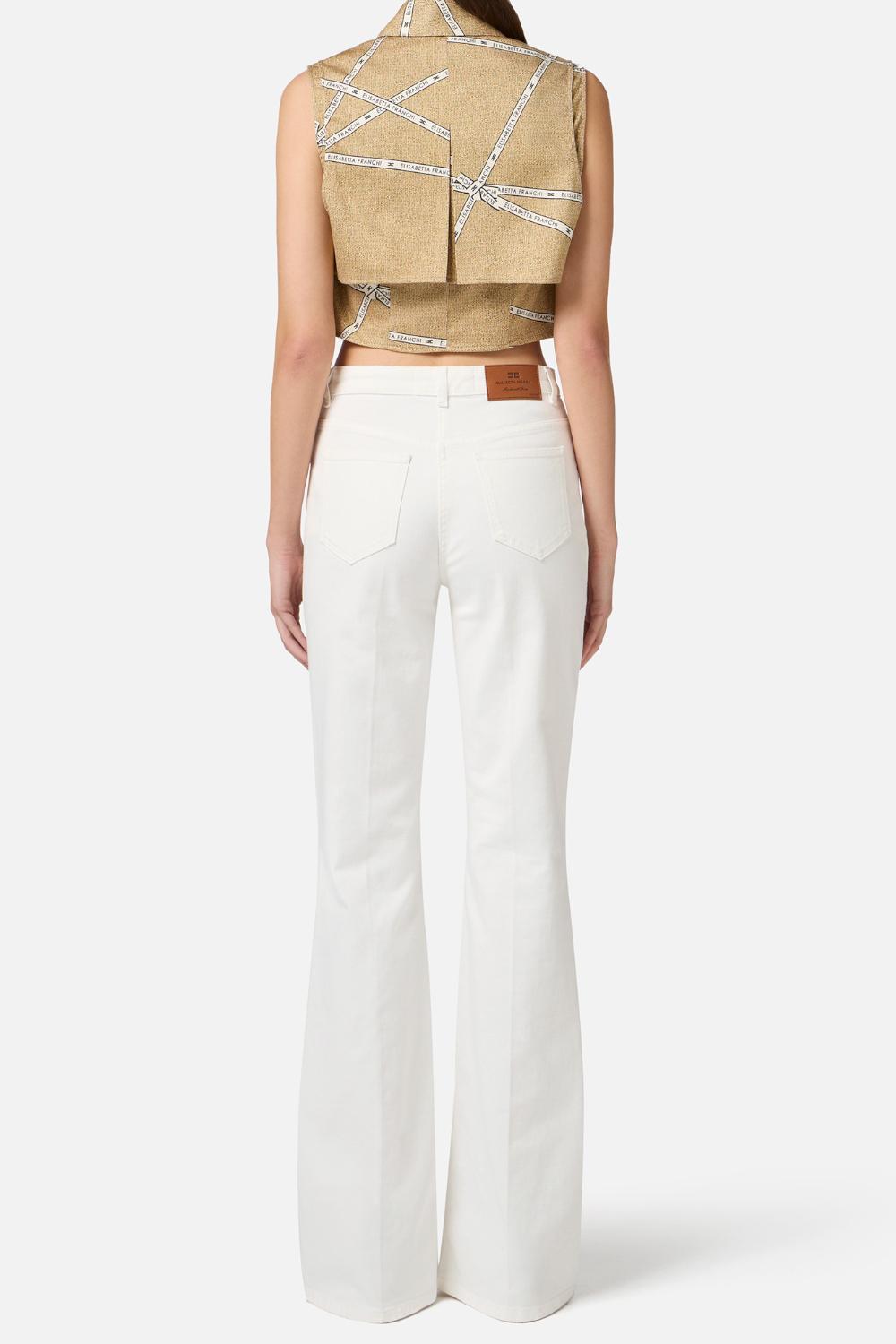 Camicia in cotone con stampa rafia e nastro<BR/> CA125 52E2BE1 Elisabetta Franchi