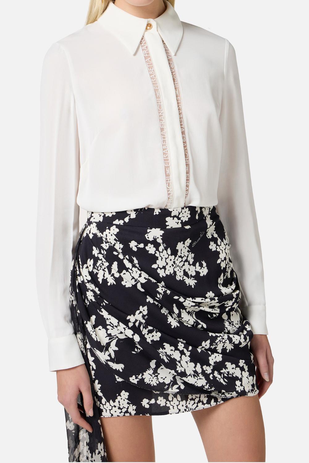 Camicia in georgette con bande lettering<BR/> CA054 51E2360 Elisabetta Franchi