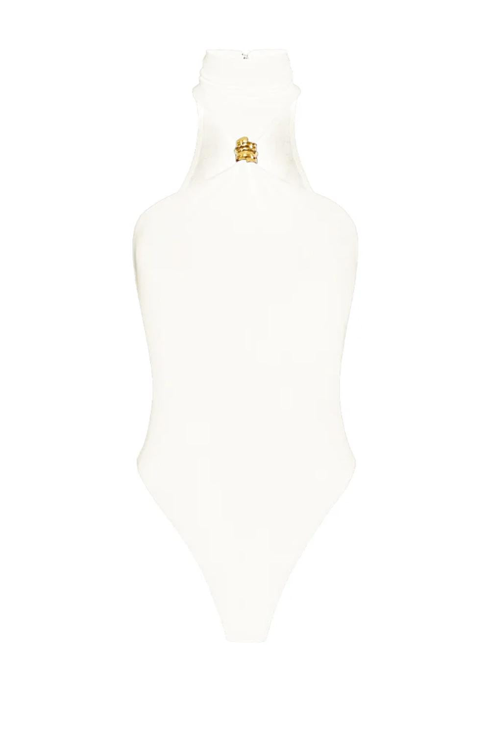 Body Elisabetta Franchi in Jersey Crêpe con Collo Alto e Accessorio Gioiello BO017 61E2360 Elisabetta Franchi