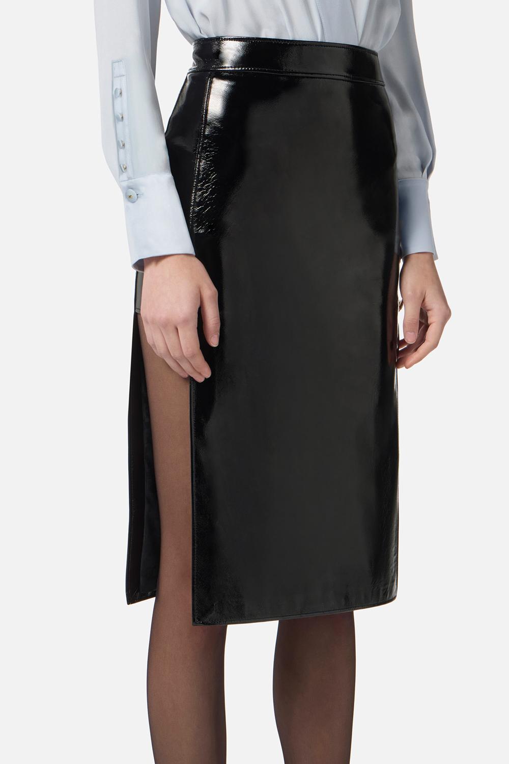 Gonna in vinile con bottoni gioiello<BR/> GO127 57E2110 Elisabetta Franchi