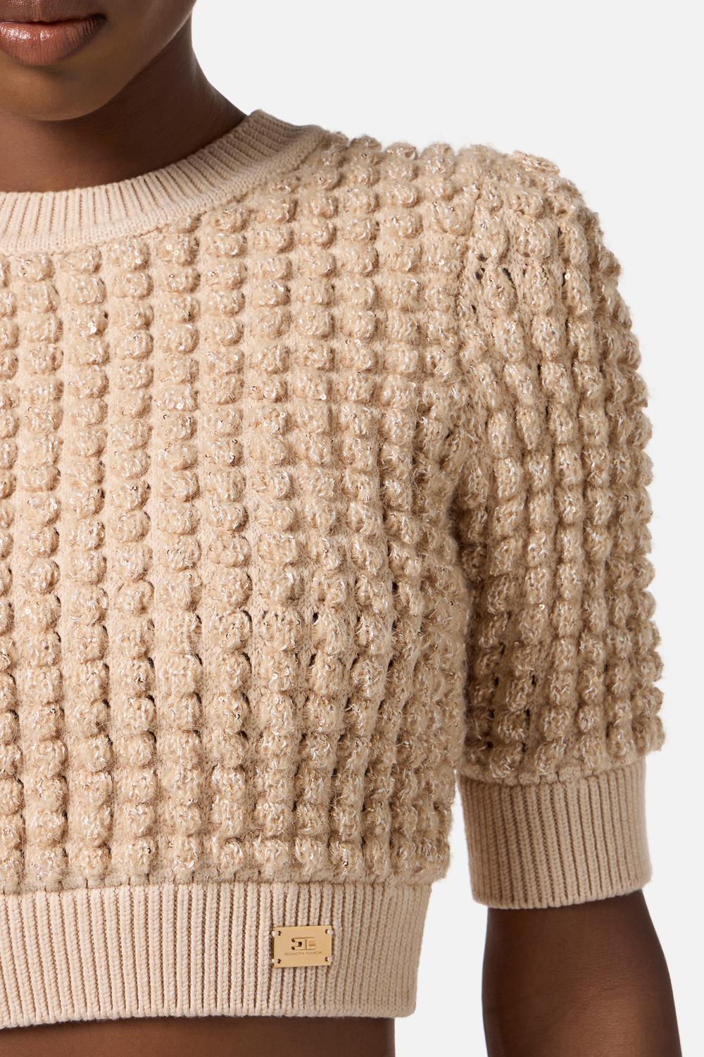 Top in maglia bouclé con paillettes<BR/> MK18Q 56E2EA2 Elisabetta Franchi