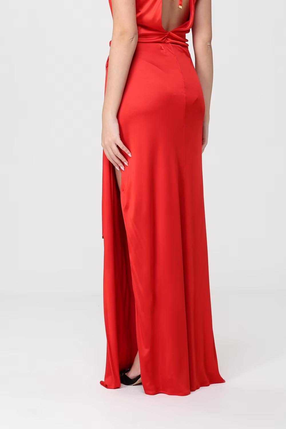 Gonna lunga in jersey di viscosa lucida con spacco laterale GO166 61E2H85 Elisabetta Franchi