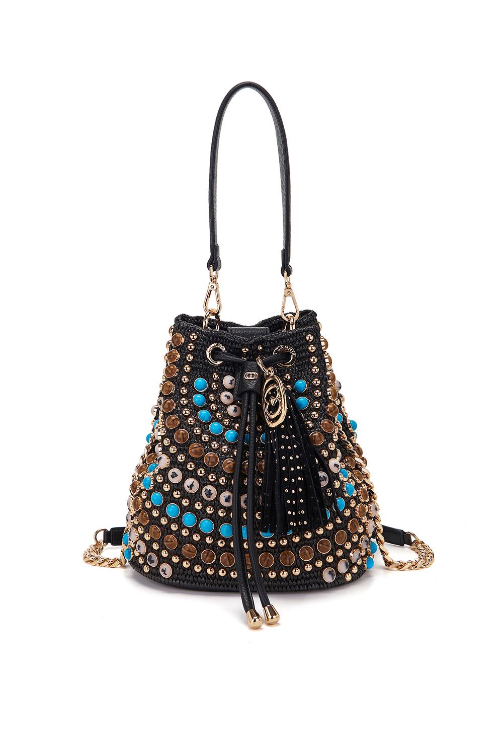 La Carrie Bag secchiello Andromeda Stones in rafia 161M-EM-601-RSY /BLA La Carrie