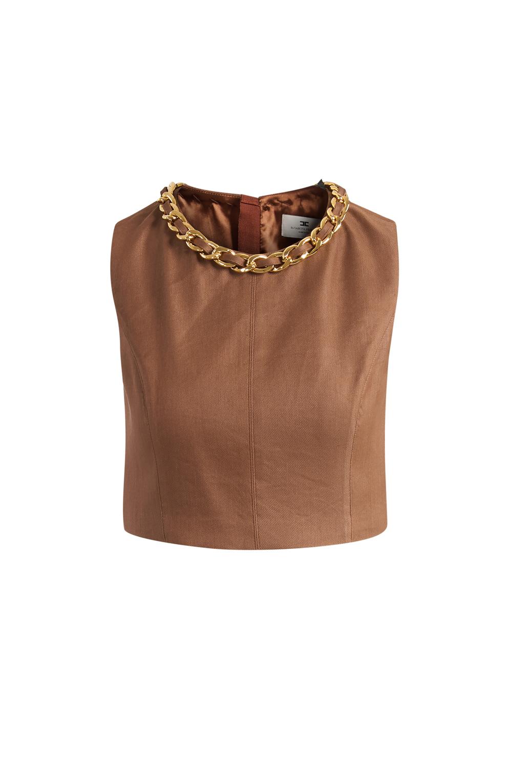 Top in misto lino con catena gioiello TO060 62E2600 Elisabetta Franchi