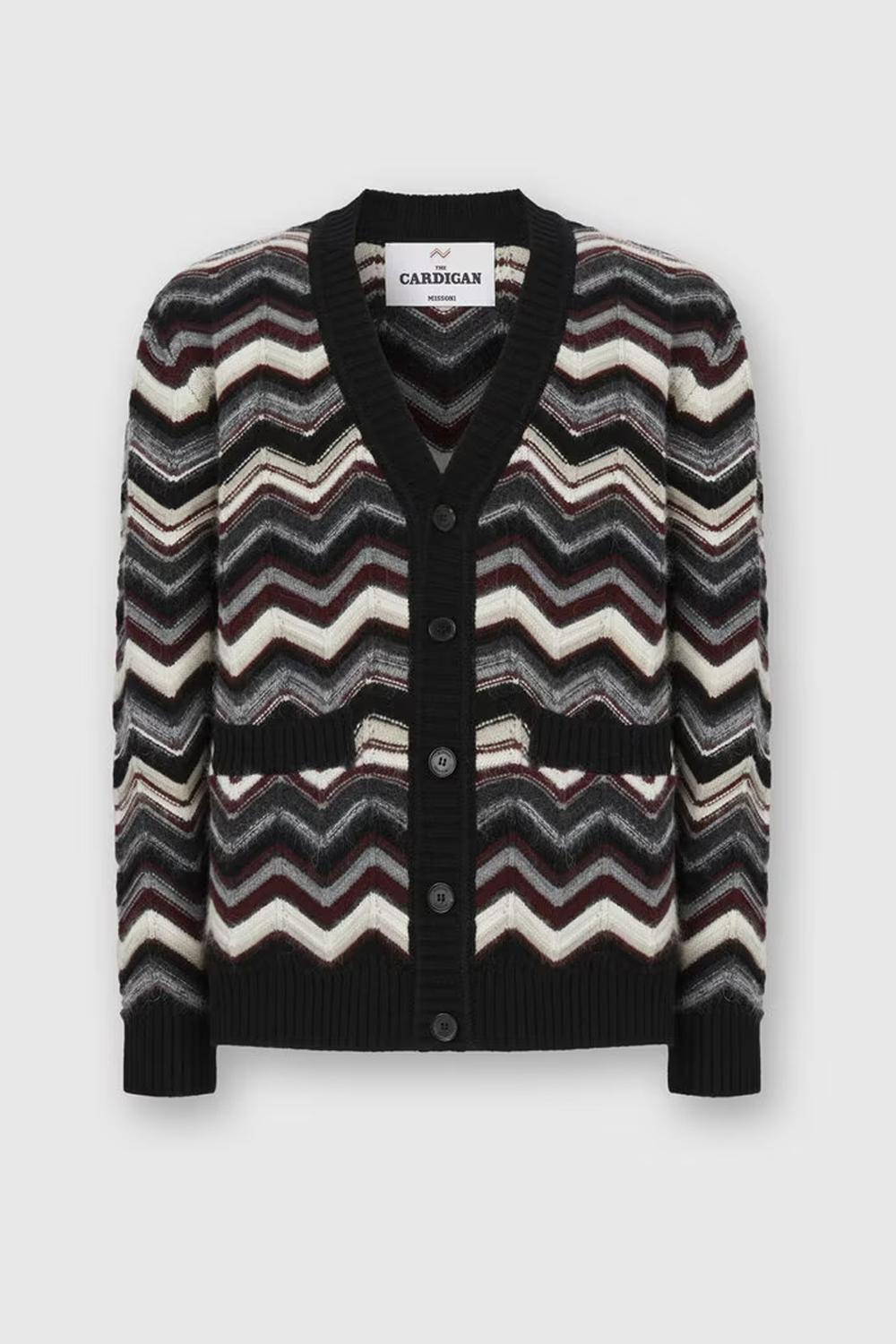 Cardigan in Misto Lana e Alpaca con Bottoni e Motivo Zig Zag US25WM0B BK01D2S91PS Missoni