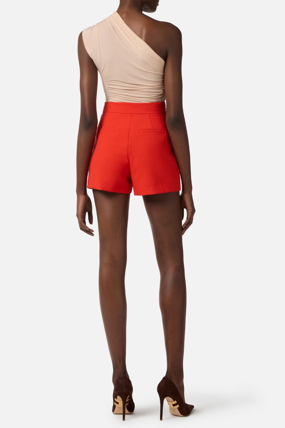 Shorts Elisabetta Franchi in Crêpe con Cuciture a Vista e Logo Dorato<BR/> SH007 61E2H85 Elisabetta Franchi