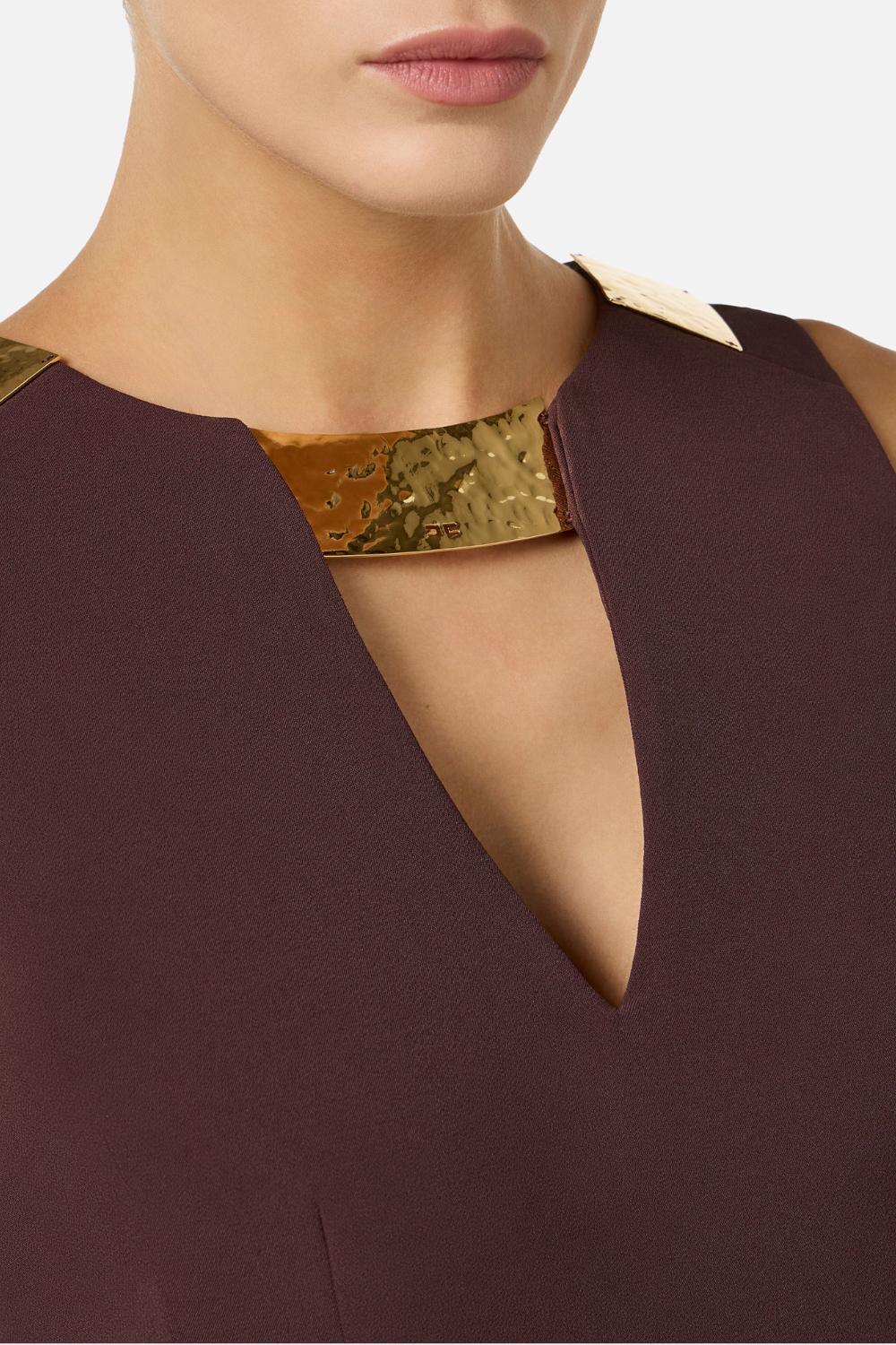 Top Elisabetta Franchi in Doppio Crêpe Stretch con Placche Gioiello Dorate<BR/> TO050 61E2644 Elisabetta Franchi