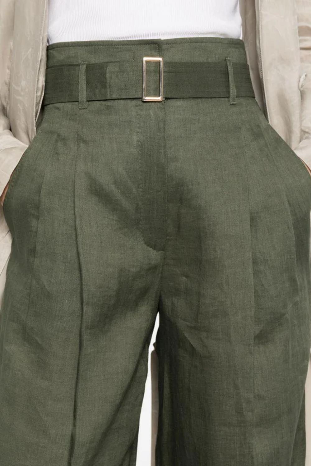 Pantalone 100% lino MSTMATERIA 037VERDE KAKI Max Mara Studio