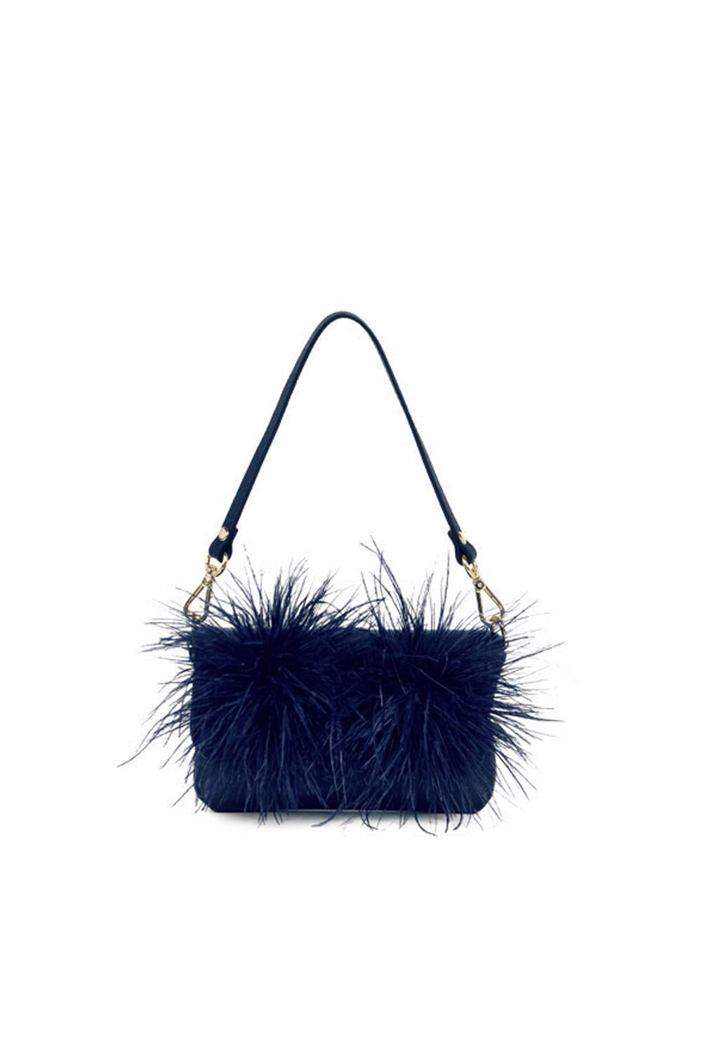 Pochette in Pelle con Applicazioni di Piume G224 /BLU M Brc