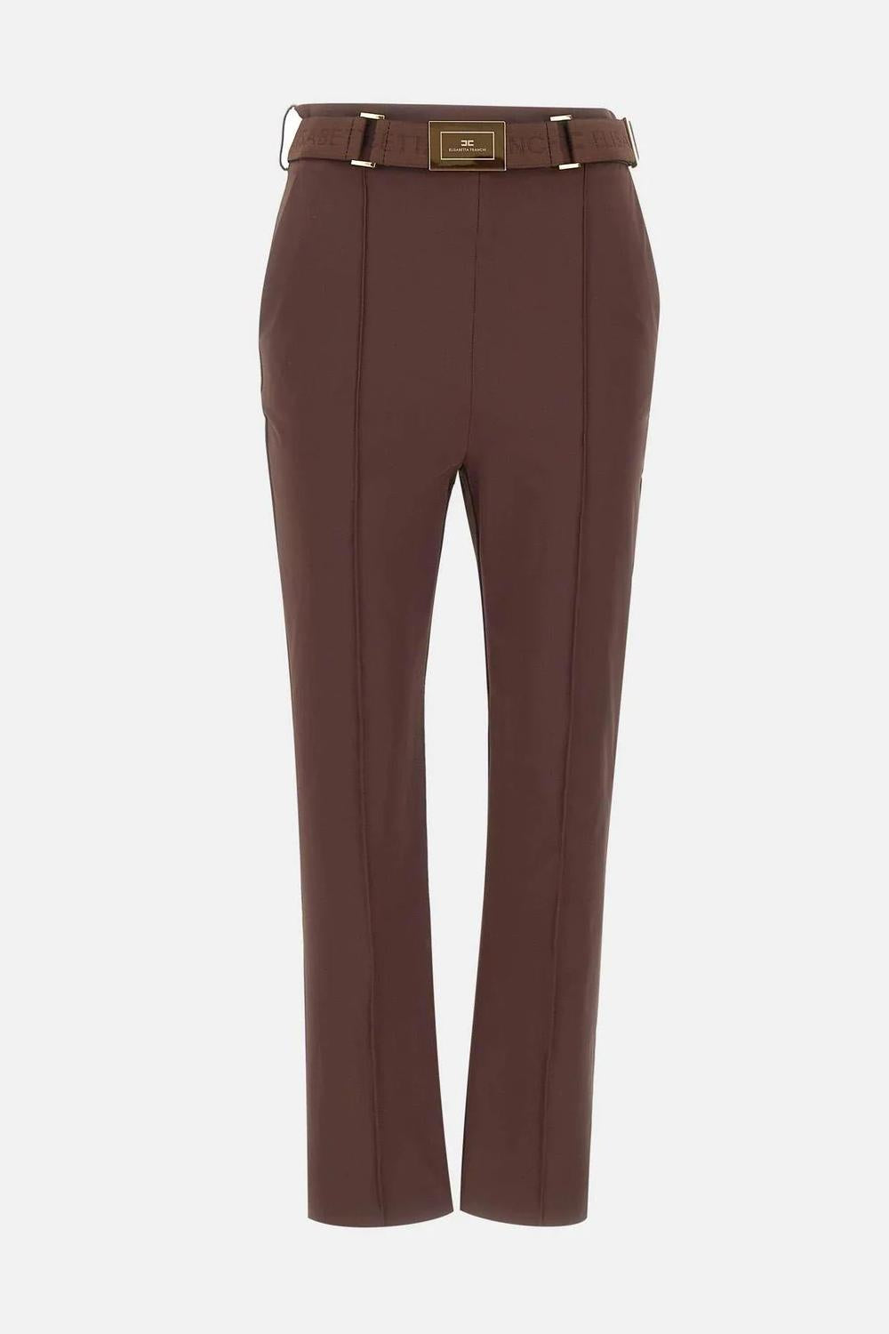 Pantaloni Elisabetta Franchi in Tessuto Tecnico Bielastico con Cintura e Logo<BR/> PA132 61E2644 Elisabetta Franchi