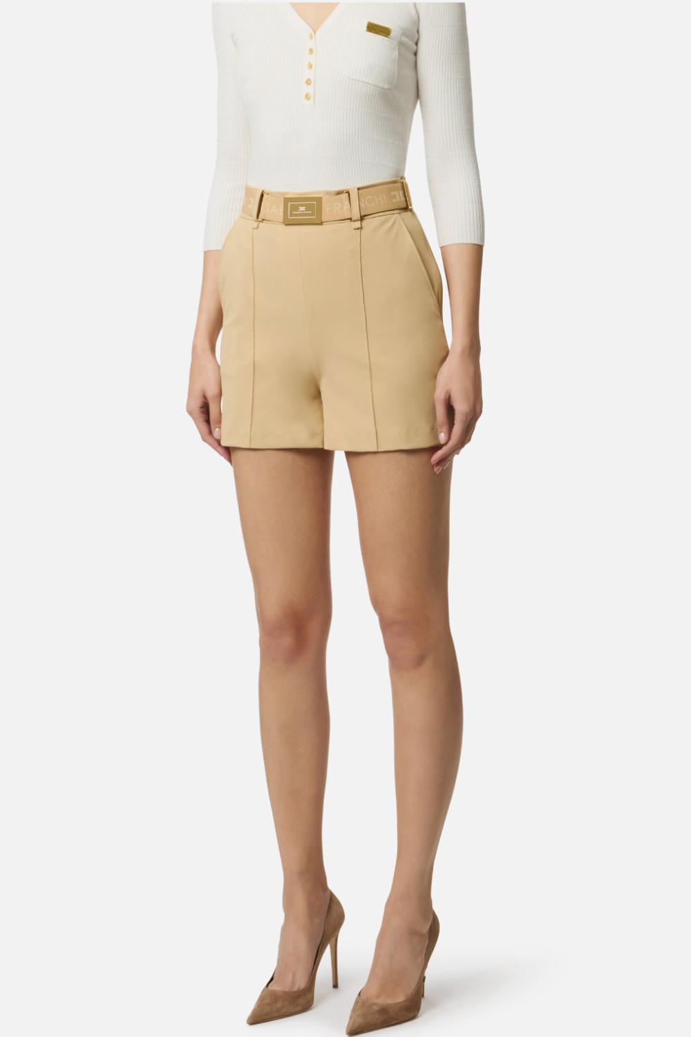 Shorts Elisabetta Franchi in Tessuto Tecnico Bielastico con Cintura e Logo<BR/> SH008 61E2470 Elisabetta Franchi