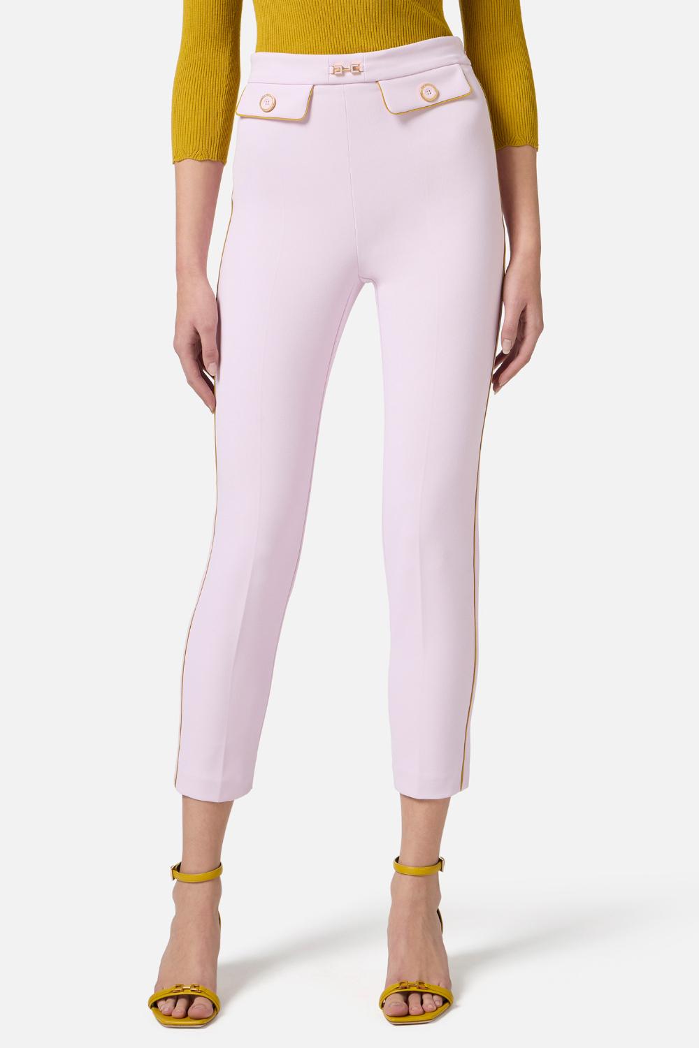 Pantaloni in crêpe con piping e morsetto gioiello<BR/> PAT71 51E2DK3 Elisabetta Franchi