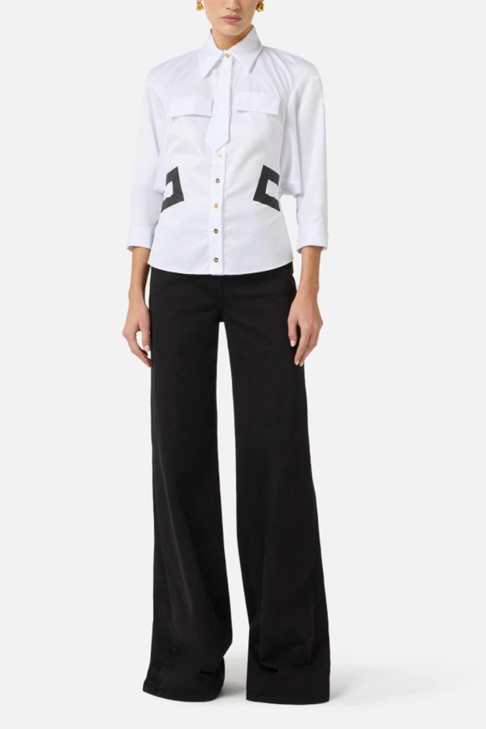 Camicia Elisabetta Franchi in Cotone con Cravattino e Stampa Logo CA155 61E2221 Elisabetta Franchi
