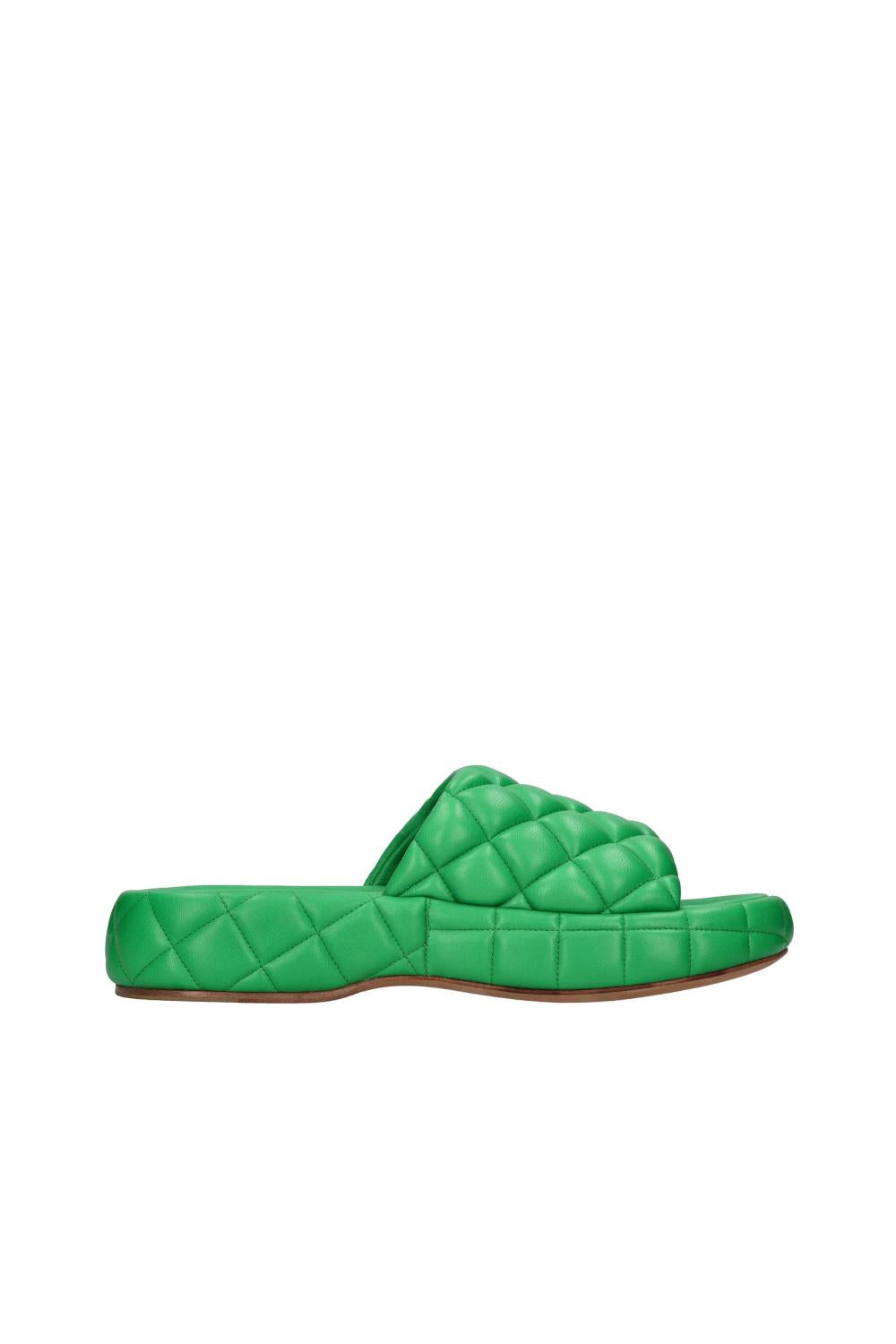 Sandali Mules Donna Bottega Veneta in Pelle Trapuntata Verde Suola in Cuoio 708885 VBRR03708 Bottega Veneta