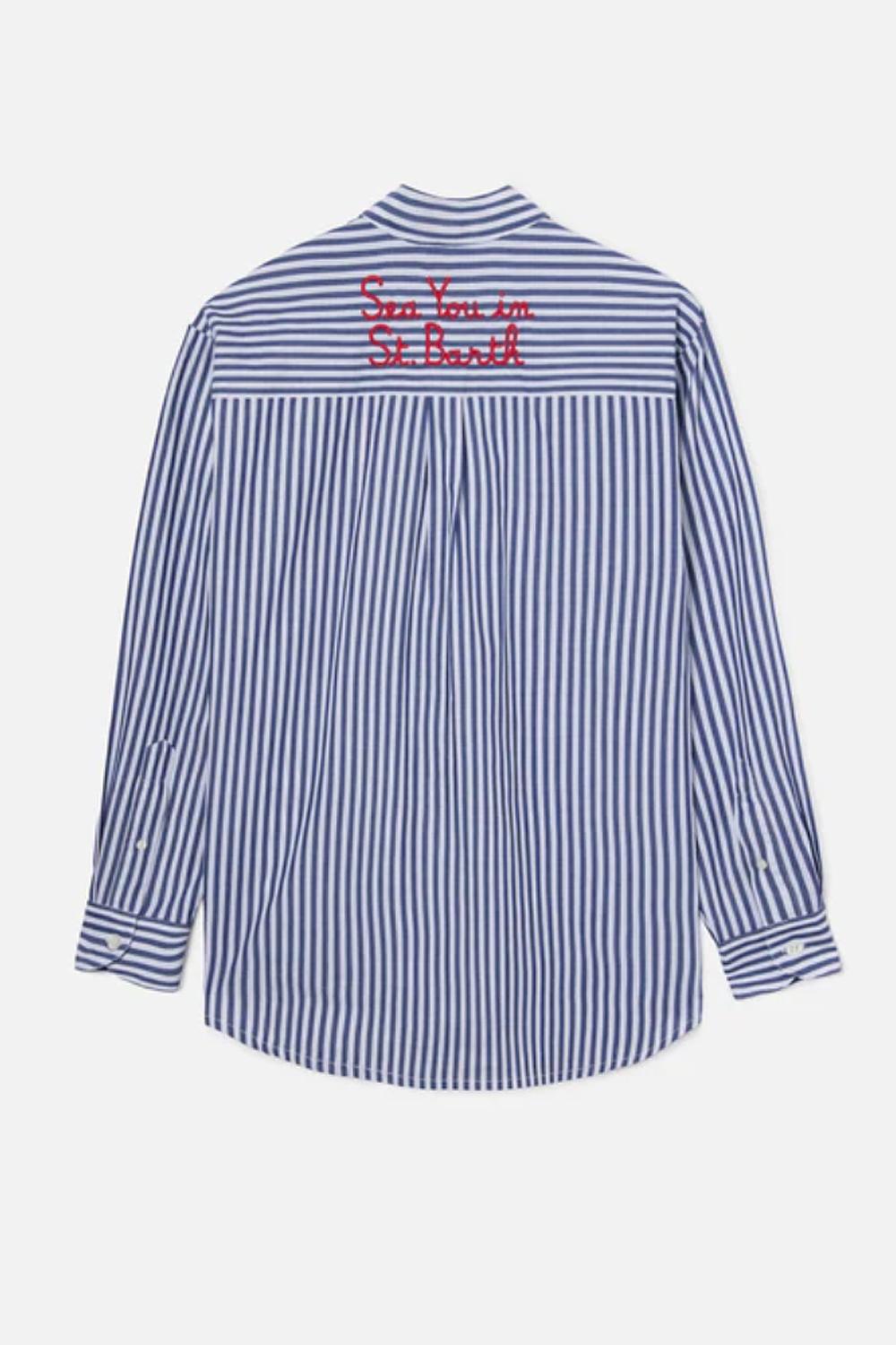 Camicia Brigitte mc2 in cotone a righe beige con ricamo Sport Club BRIG001 -00801L Mc2 Saint Barth