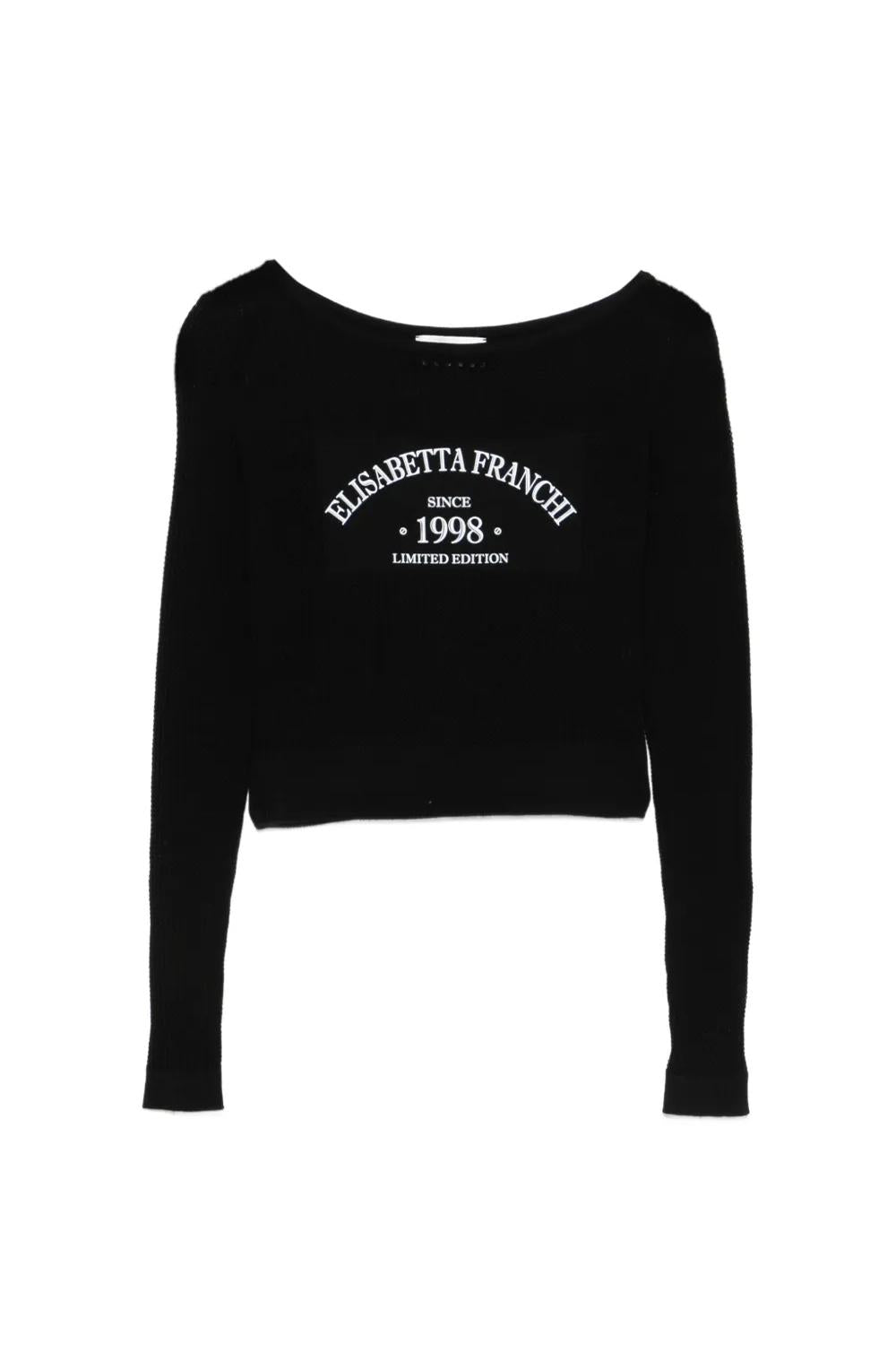 Top in Maglia Elisabetta Franchi con Stampa Logo e Scollo Ampio MK73Q 61E2110 Elisabetta Franchi