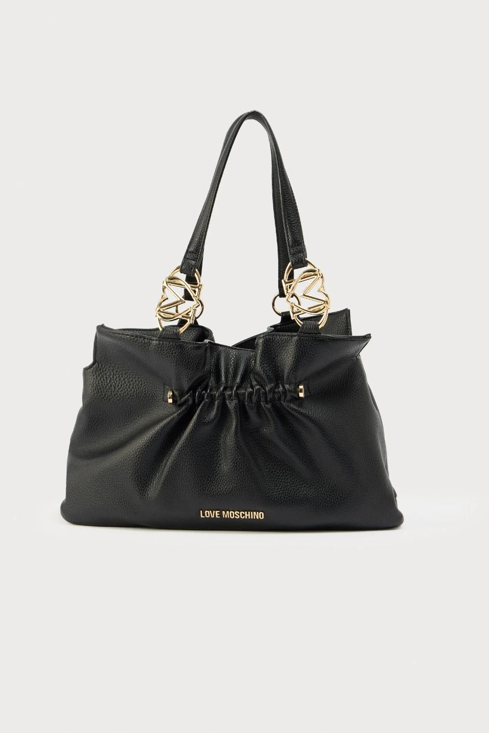 Borsa a spalla Love Moschino nera con logo in metallo JC4009PP1O LB0000 Love Moschino