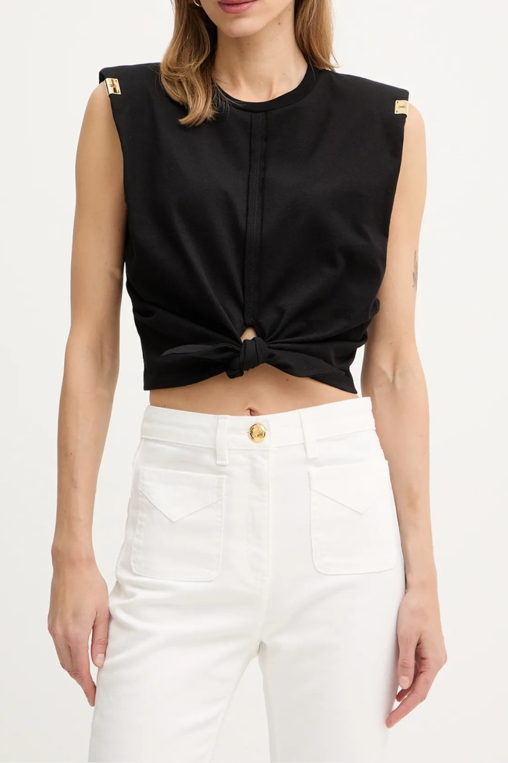 T-Shirt Elisabetta Franchi in Jersey con Nodo Frontale e Dettagli Logo MA011 61E2110 Elisabetta Franchi