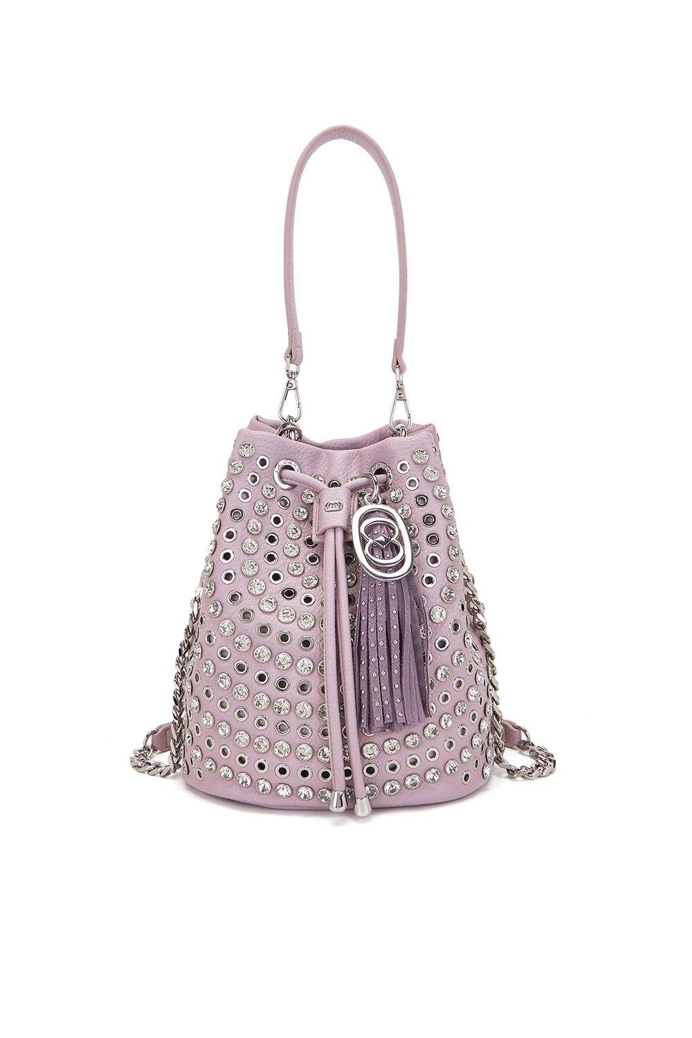 Secchiello La Carrie in ecopelle martellata con borchie e pietre cabochon 161M-EM-208-TBS /LAV La Carrie