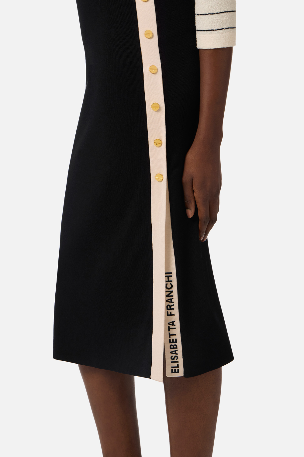 Gonna Midi Elisabetta Franchi in Maglia Jacquard con Logo e Dettagli Dorati GK27S 61E2685 Elisabetta Franchi