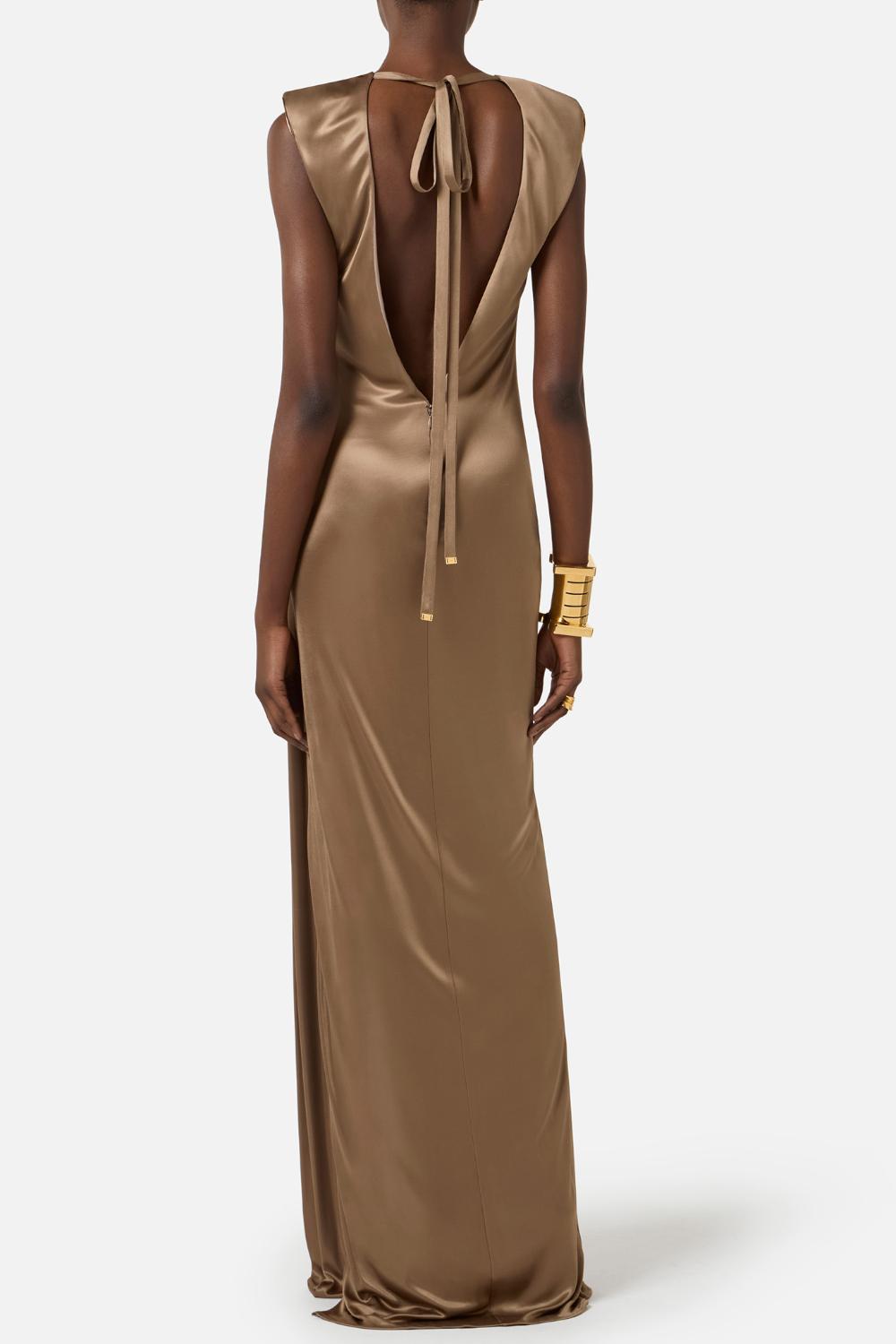 Abito da Sera Elisabetta Franchi in Jersey di Viscosa Lucida con Drappeggio e Spacco ABR24 61E2229 Elisabetta Franchi