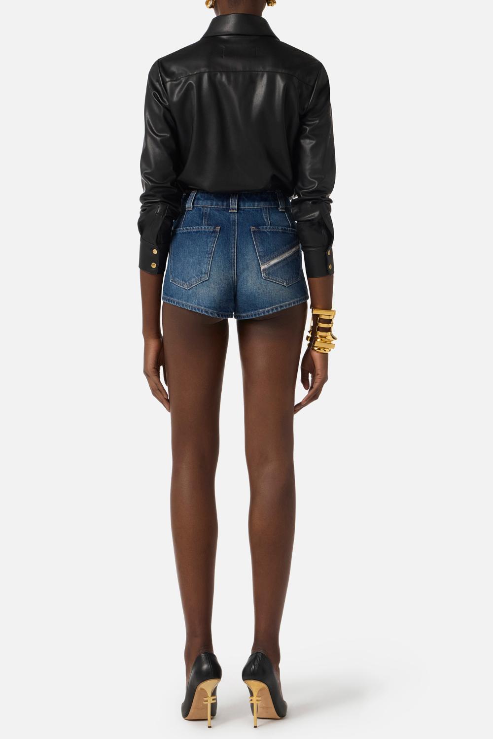 Tuta Corta Bimateriale Elisabetta Franchi con Top Effetto Nappa e Shorts in Denim TJ48I 61E2FB7 Elisabetta Franchi