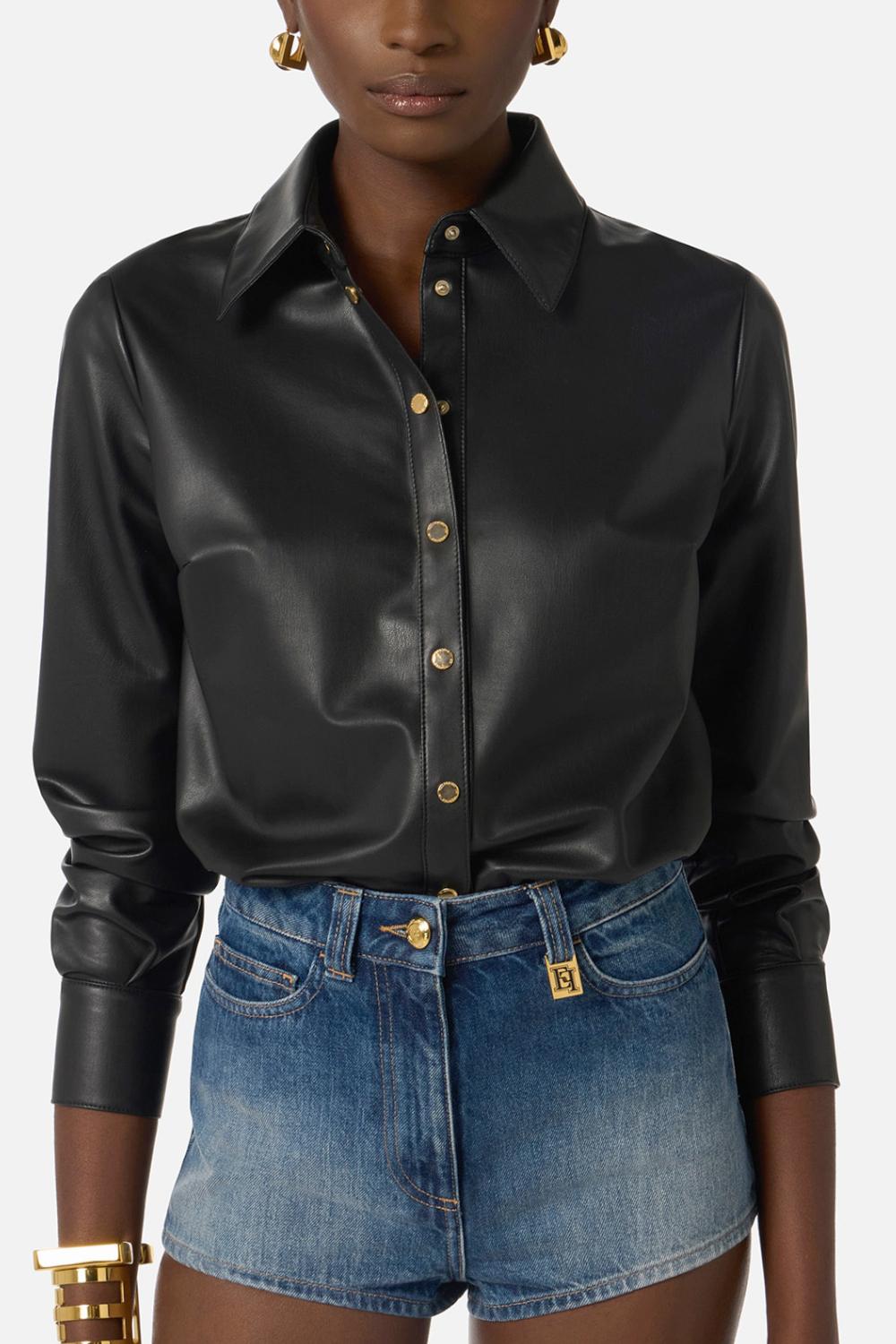 Tuta Corta Bimateriale Elisabetta Franchi con Top Effetto Nappa e Shorts in Denim TJ48I 61E2FB7 Elisabetta Franchi