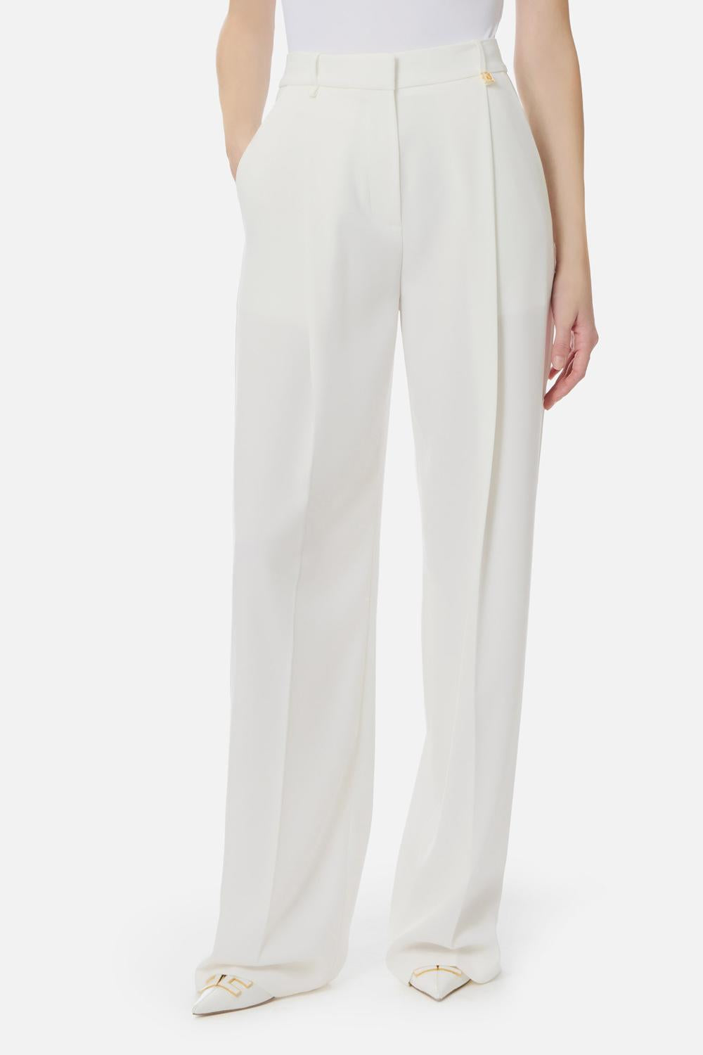 Pantaloni in crêpe leggero con logo charm PA167 61E2360 Elisabetta Franchi