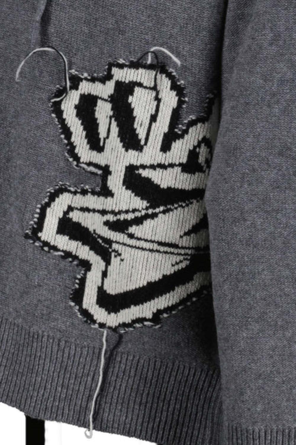 Felpa con cappuccio Off-White grigia in lana vergine con lavorazione a maglia OMHA155F22KNI001 /0610 Off-White