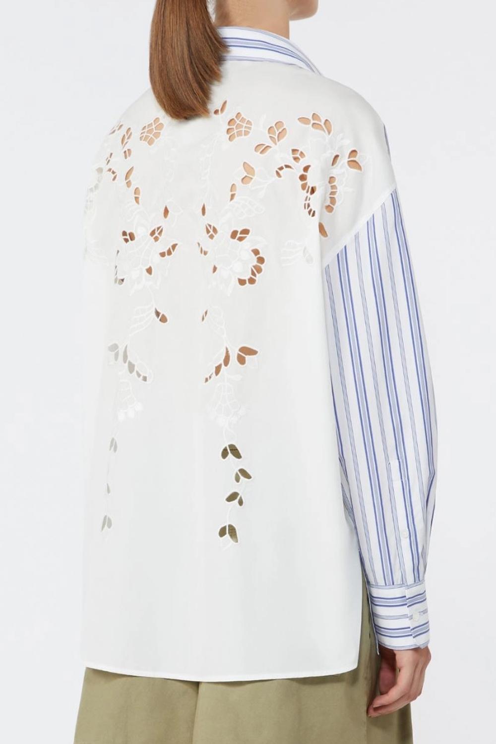 Camicia in cotone a righe e pizzo Sangallo WKDTESSILE 050BLU Max Mara Weekend