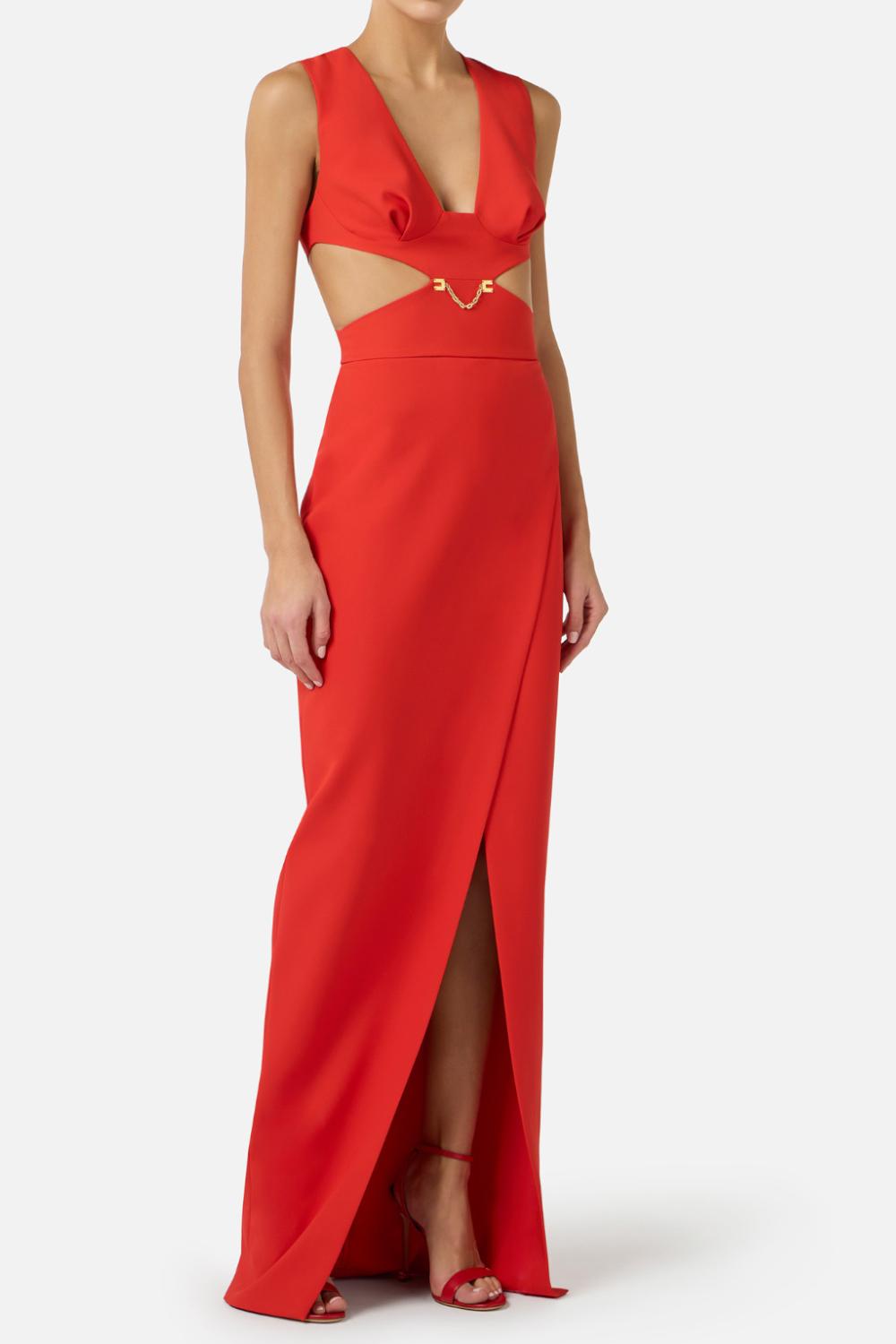 Abito da Sera Elisabetta Franchi in Crêpe con Cut-Out e Spacco Laterale<BR/> ABR02 61E2H85 Elisabetta Franchi