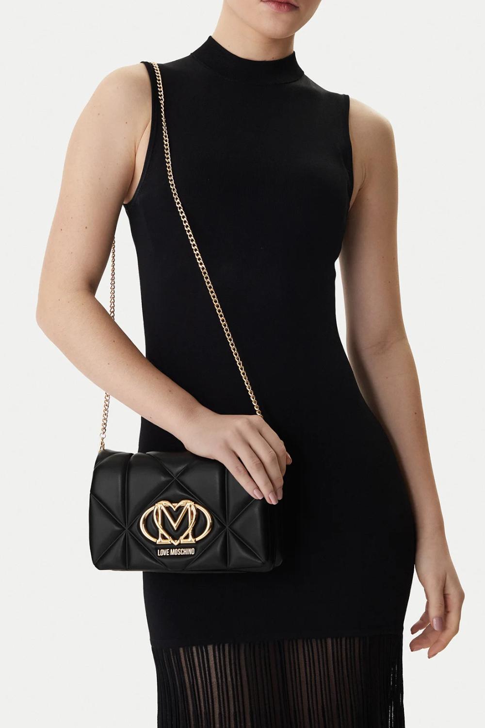 Borsa a tracolla Love Moschino trapuntata nera con logo cuore in metallo JC4043PP1O LC0000 Love Moschino
