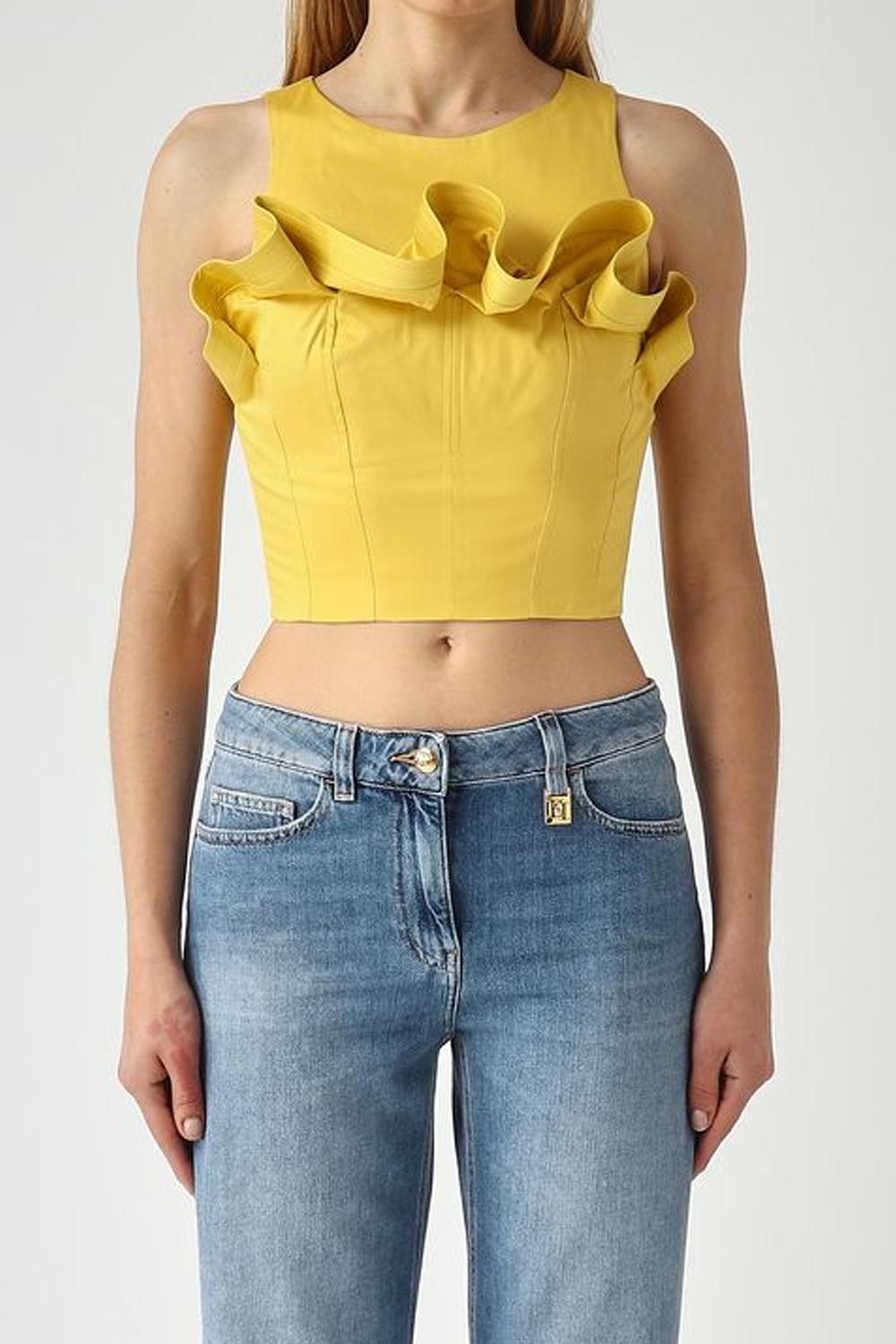Top in Cotone Stretch con Volant TO054 62E2EV4 Elisabetta Franchi