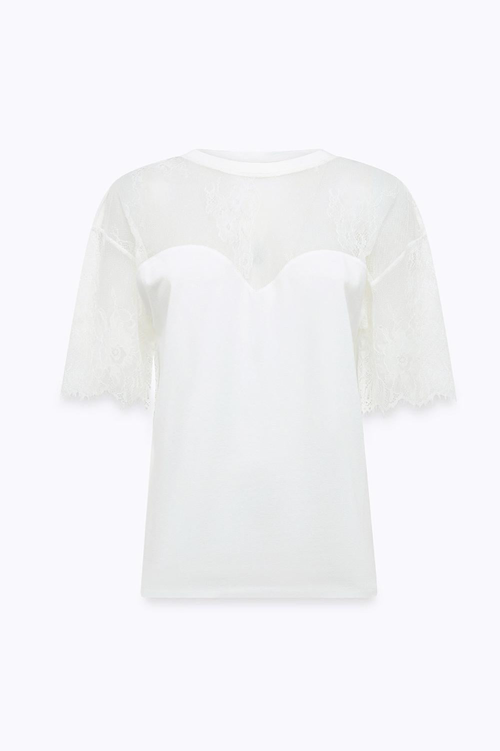 T-SHIRT IN JERSEY CON INSERTI IN PIZZO RA6132 J500311111 Blugirl
