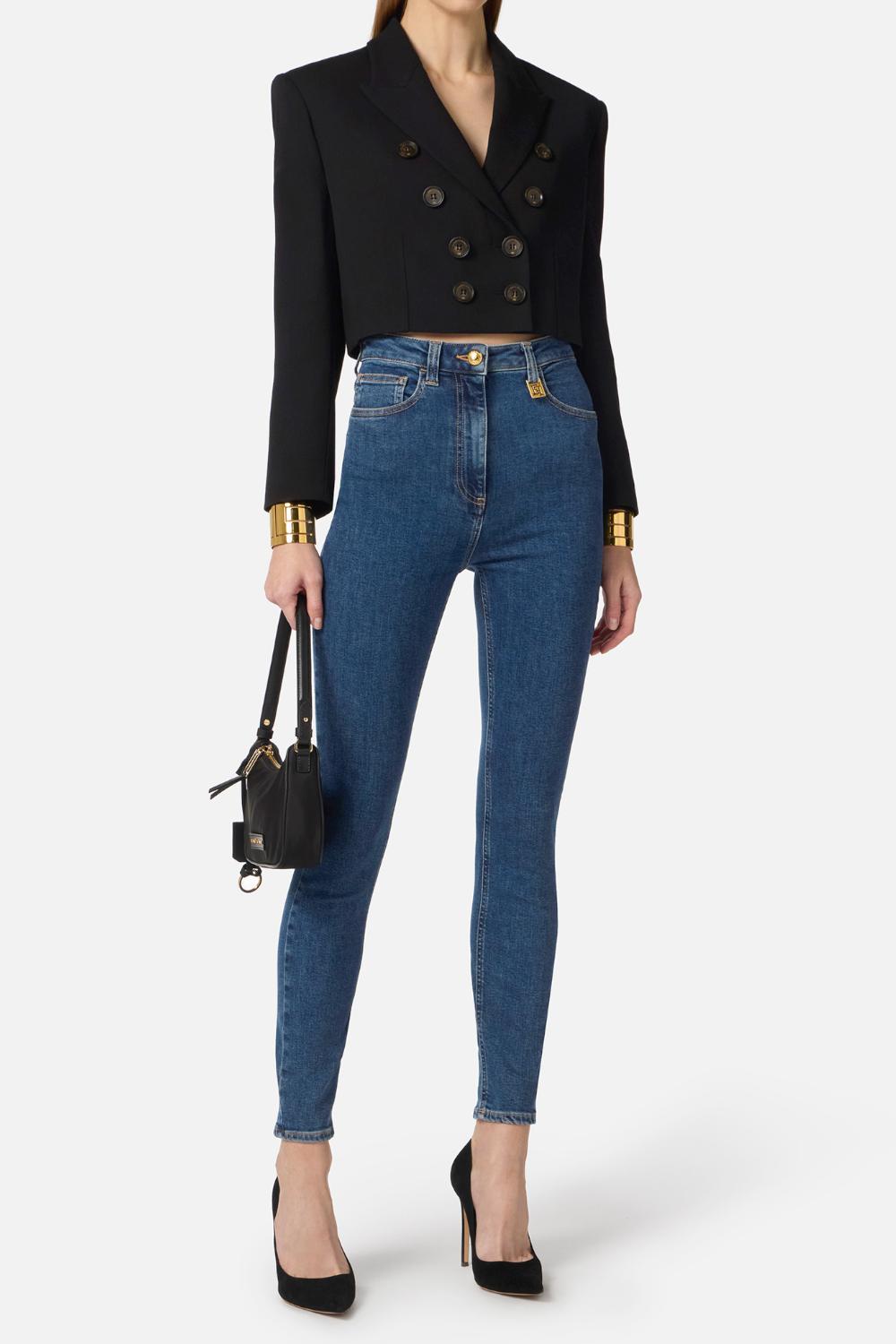 Pantaloni Elisabetta Franchi Cinque Tasche in Denim Skinny con Logo PJ30I 61E2139 Elisabetta Franchi