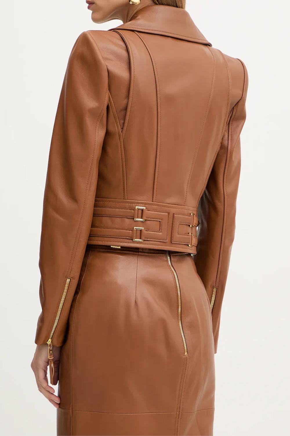 Chiodo Elisabetta Franchi in Pelle con Zip Asimmetrica e Dettagli Dorati GD57Z 61E2600 Elisabetta Franchi